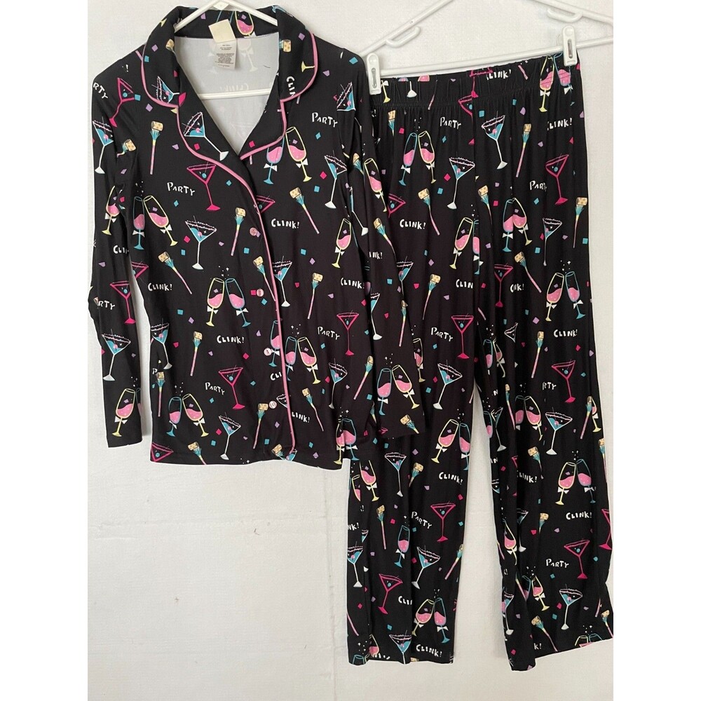 Nite Nite Munki Munki 2pc Pajama Set Holiday Black Party Champaign Women's sz S